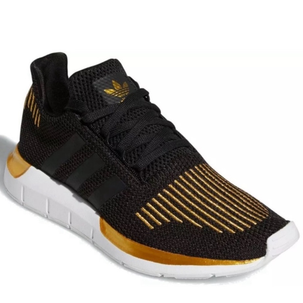 Adidas Swift Run Black/White/Gold Metallic Size 6.5 Women's